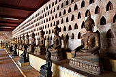 Vientiane, Laos - Wat Si Saket, The gallery around the sim houses thousands of Buddha statues in various mudras, dating  from the 16th century. 